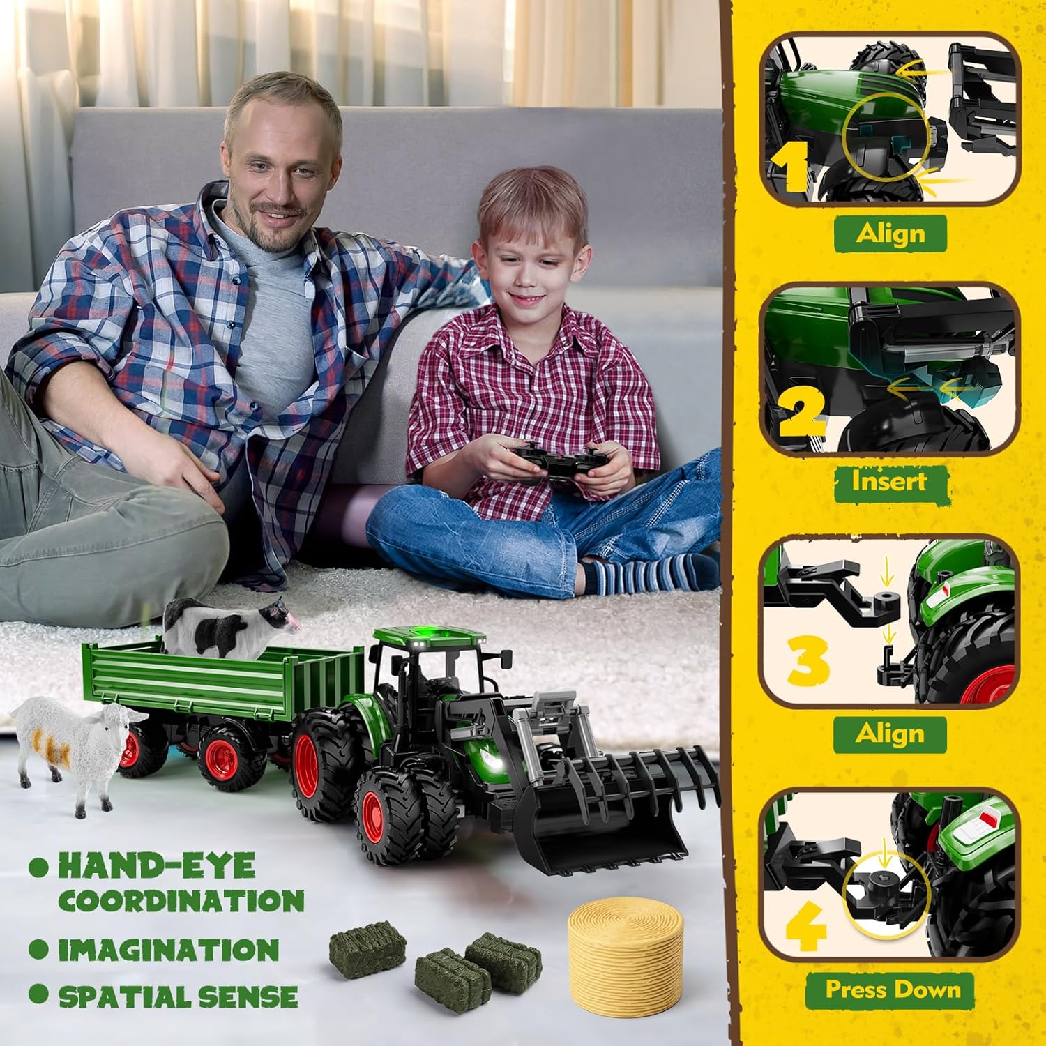 Remote Control Tractor Toy with Trailer Metal Front & Front Loader Farm Vehicle Set Remote Control Tractor Toy with Trailer Metal Front & Front Loader Farm Vehicle Set