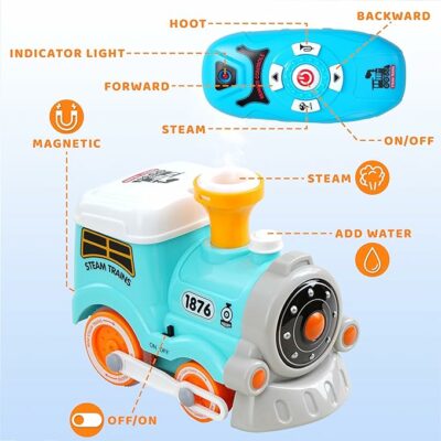 Steam Train Set for Toddlers Cartoon Face Locomotive with Remote Control