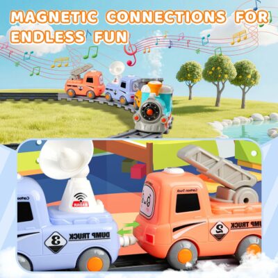 Steam Train Set for Toddlers Cartoon Face Locomotive with Remote Control
