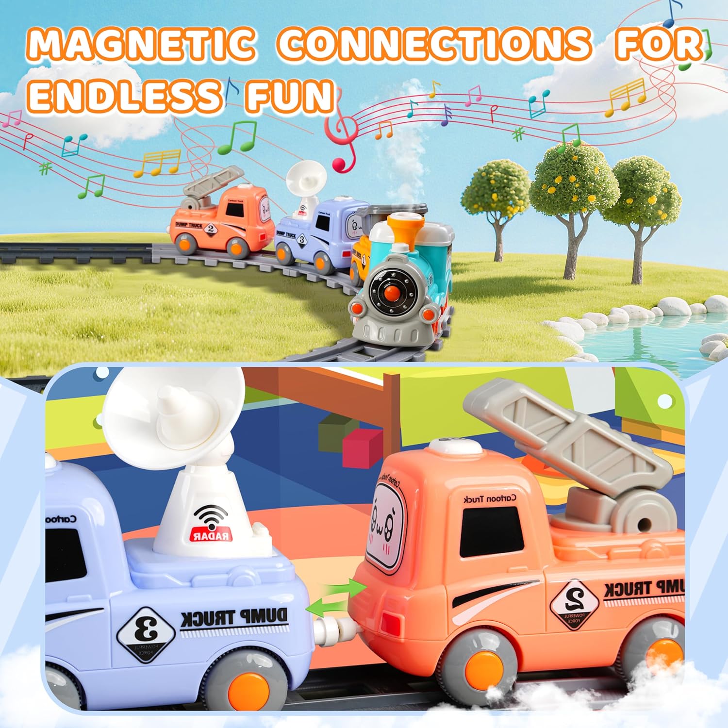 Steam Train Set for Toddlers Cartoon Face Locomotive with Remote Control Steam Train Set for Toddlers Cartoon Face Locomotive with Remote Control