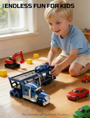 Semi Truck Trailer with Car Model Kit