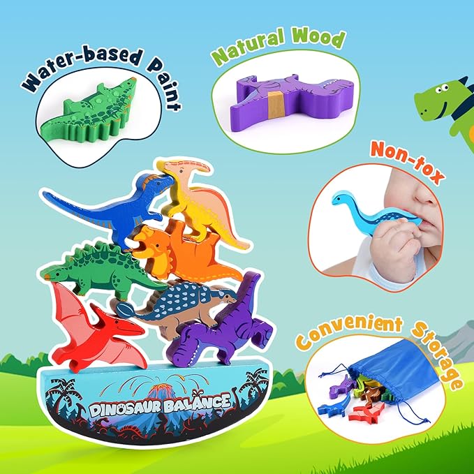 Dinosaur Wooden Stacking Montessori Toys for Kids Dinosaur Wooden Stacking Montessori Toys for Kids