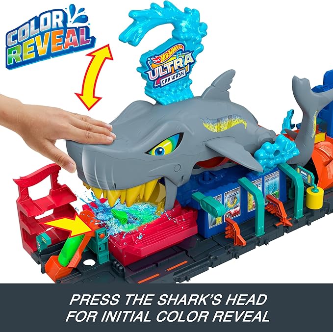 Hot Wheels City Track Set Ultra Shark Car Wash with Color Reveal Toy Hot Wheels City Track Set Ultra Shark Car Wash with Color Reveal Toy