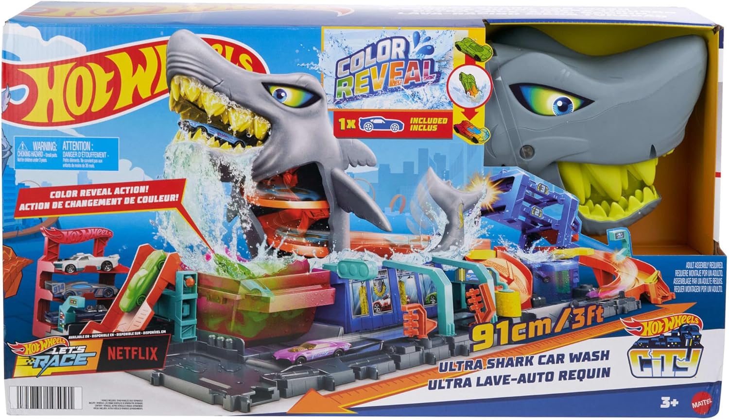Hot Wheels City Track Set Ultra Shark Car Wash with Color Reveal Toy Hot Wheels City Track Set Ultra Shark Car Wash with Color Reveal Toy