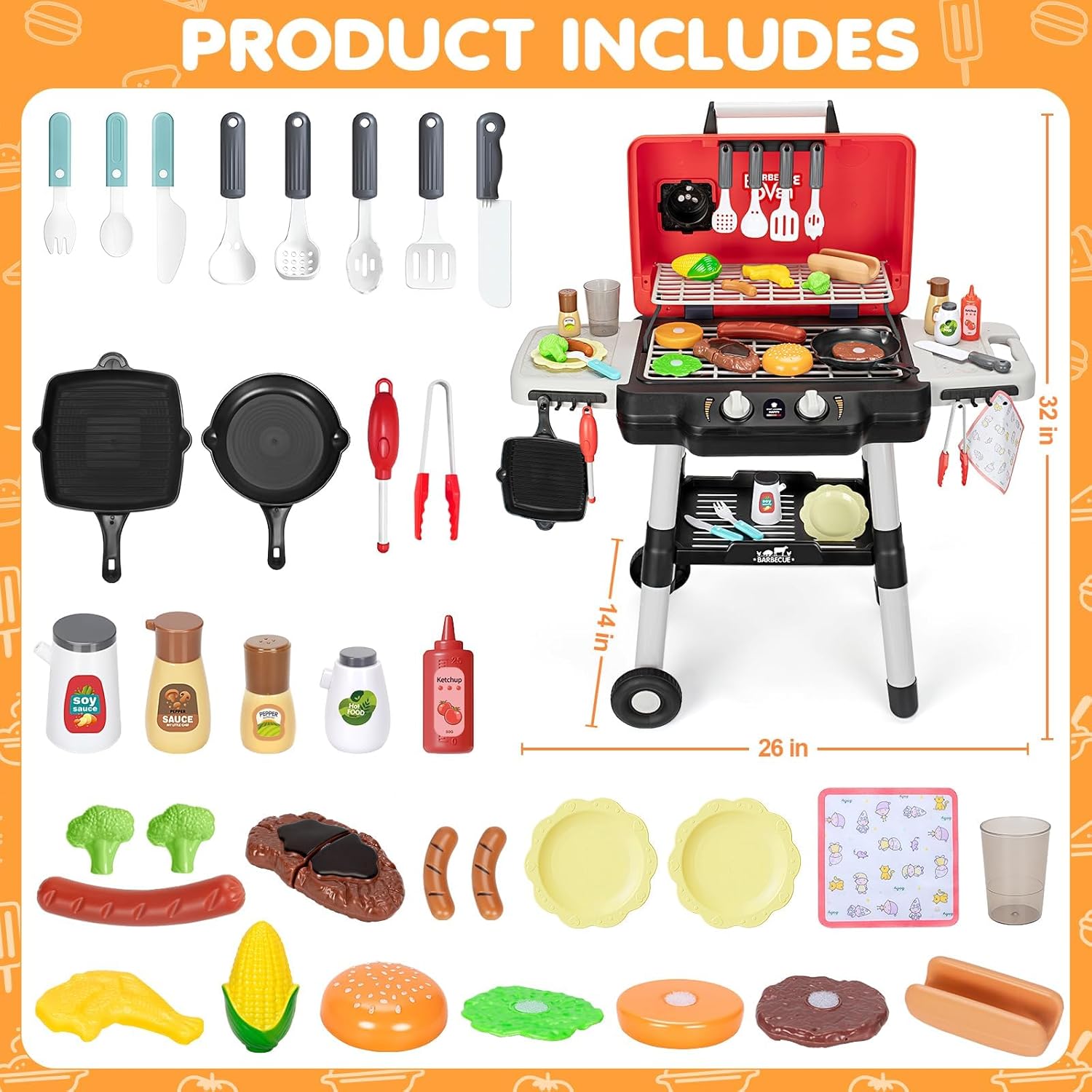 Kids Play Kitchen Toys BBQ Grill Playset Kids Play Kitchen Toys BBQ Grill Playset