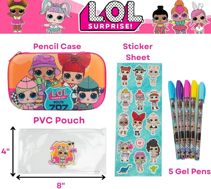 LOL Surprise Dolls Pencil Case Set with LOL Stickers and Gel Pens LOL Surprise Dolls Pencil Case Set with LOL Stickers and Gel Pens