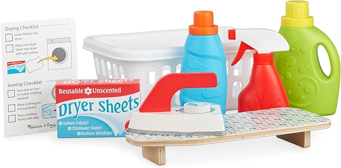 Melissa & Doug Laundry Basket Play Set with Wooden Iron and Accessories