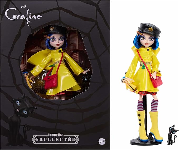 Monster High Skullector Doll Coraline Collectible in Yellow Raincoat