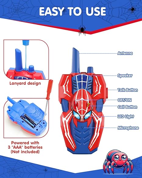 Spider Hero Walkie Talkies for Kids 2 Pack Indoor & Outdoor Toys Spider Hero Walkie Talkies for Kids 2 Pack Indoor & Outdoor Toys