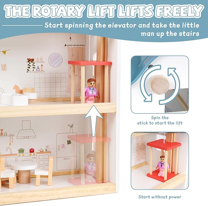 Wooden 3 Story Wood Doll House Playset with Furniture Wooden 3 Story Wood Doll House Playset with Furniture