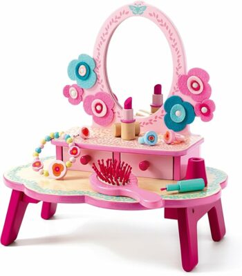 Wooden Dressing Table Floral Kid Vanity Table with Mirror
