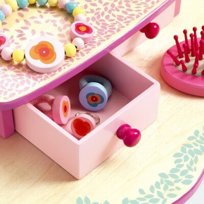 Wooden Dressing Table Floral Kid Vanity Table with Mirror
