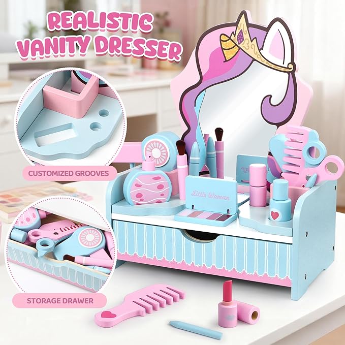 Wooden Makeup Vanity Set for Girls Wooden Makeup Vanity Set for Girls