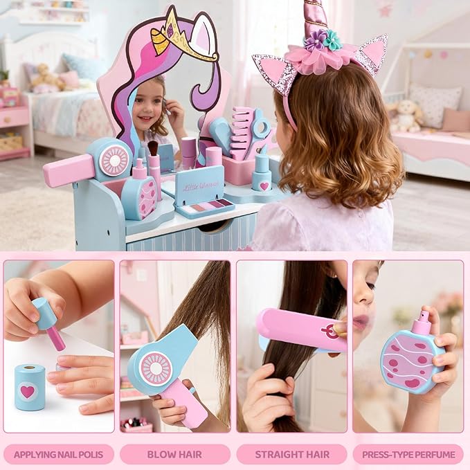 Wooden Makeup Vanity Set for Girls Wooden Makeup Vanity Set for Girls