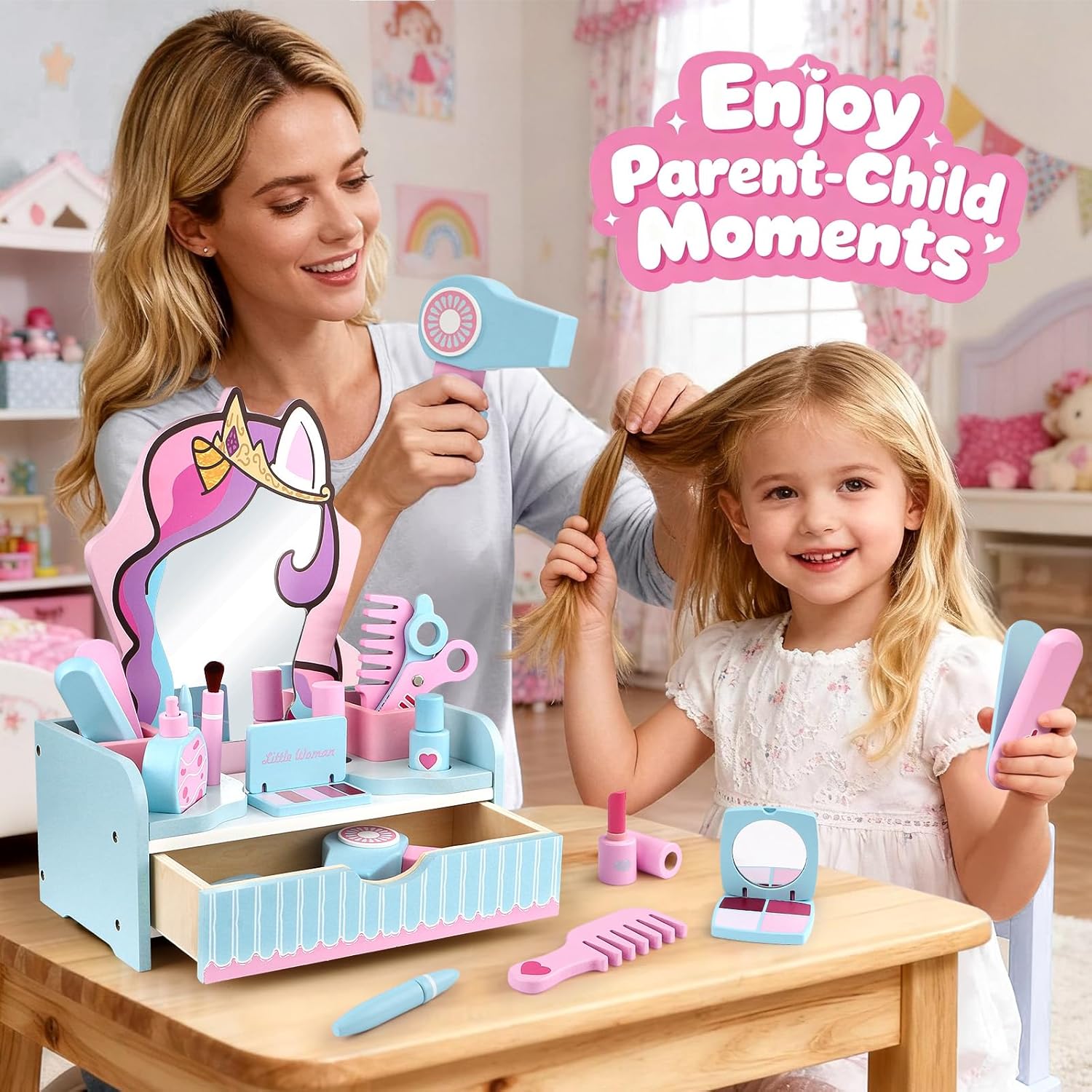 Wooden Makeup Vanity Set for Girls Wooden Makeup Vanity Set for Girls