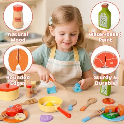 Wooden Play Kitchen Accessories Cooking Set