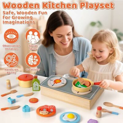 Wooden Play Kitchen Accessories Cooking Set