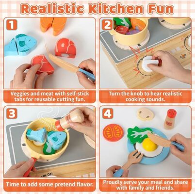 Wooden Play Kitchen Accessories Cooking Set
