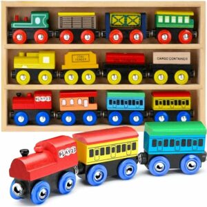 Wooden Train Set 12 PCS Train Toys Magnetic Set