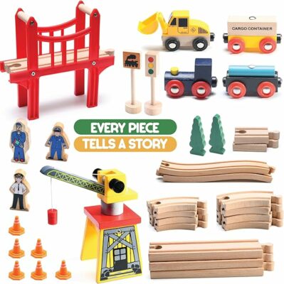Wooden Train Set 38 Pieces Track Set