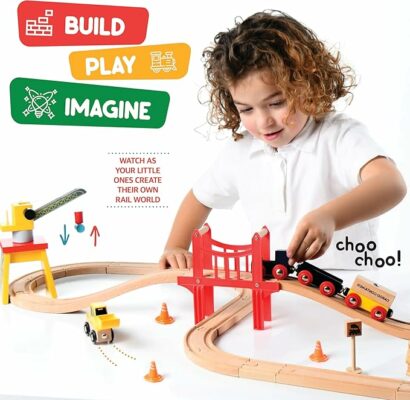 Wooden Train Set 38 Pieces Track Set