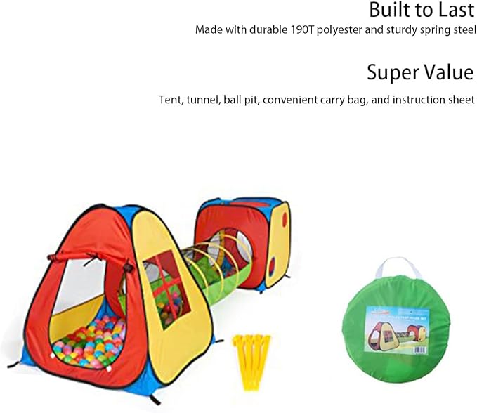 3 in 1 Pop Up Play Tent with Tunnel Ball Pit for Kids 3 in 1 Pop Up Play Tent with Tunnel Ball Pit for Kids