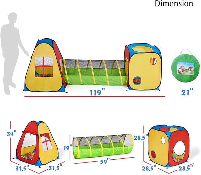 3 in 1 Pop Up Play Tent with Tunnel Ball Pit for Kids 3 in 1 Pop Up Play Tent with Tunnel Ball Pit for Kids