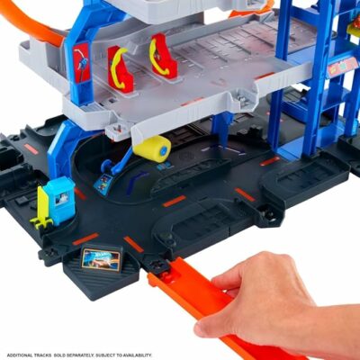Hot Wheels Toy Car Track Set with Die-Cast Car & Helicopter