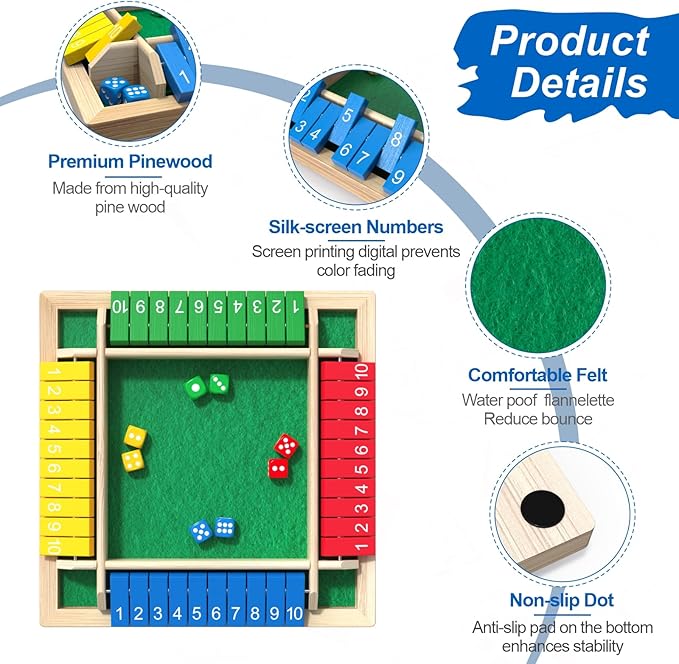 Shut the Box Game Wooden Board Tabletop Dice Game for Kids Shut the Box Game Wooden Board Tabletop Dice Game for Kids