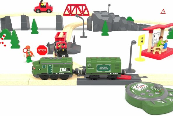 Train Toy Remote Control Locomotive Motorized Train Set for Wooden Track
