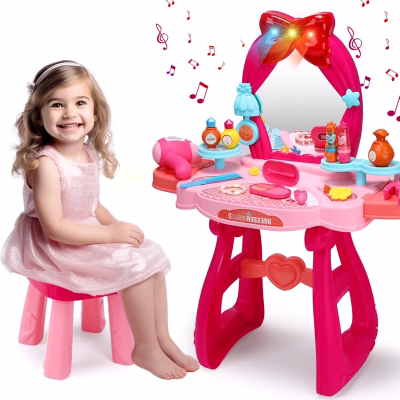 Pretend Princess Girls Vanity Table Set with Mirror