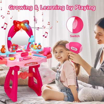 Pretend Princess Girls Vanity Table Set with Mirror