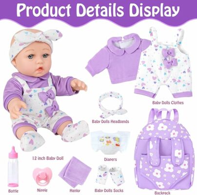 Realistic Baby Dolls with Clothes and Accessories Hanky Pacifier Bottle Diaper Toy