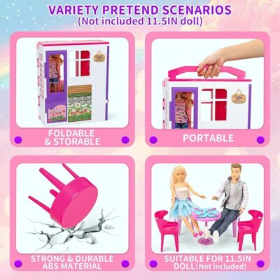 Style Shine Portable & Foldable Dollhouse with Furniture for Kids