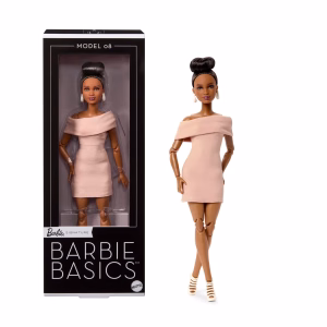 Barbie Basics Collectible Doll with Brunette Hair in Tan Dress