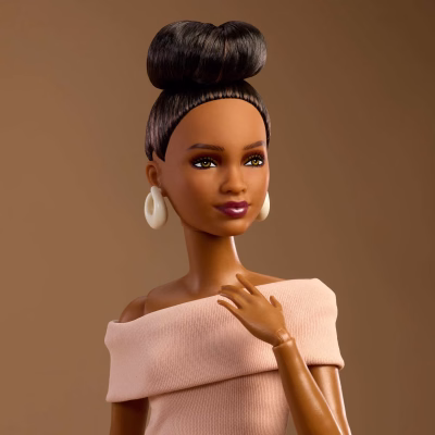 Barbie Basics Collectible Doll with Brunette Hair in Tan Dress