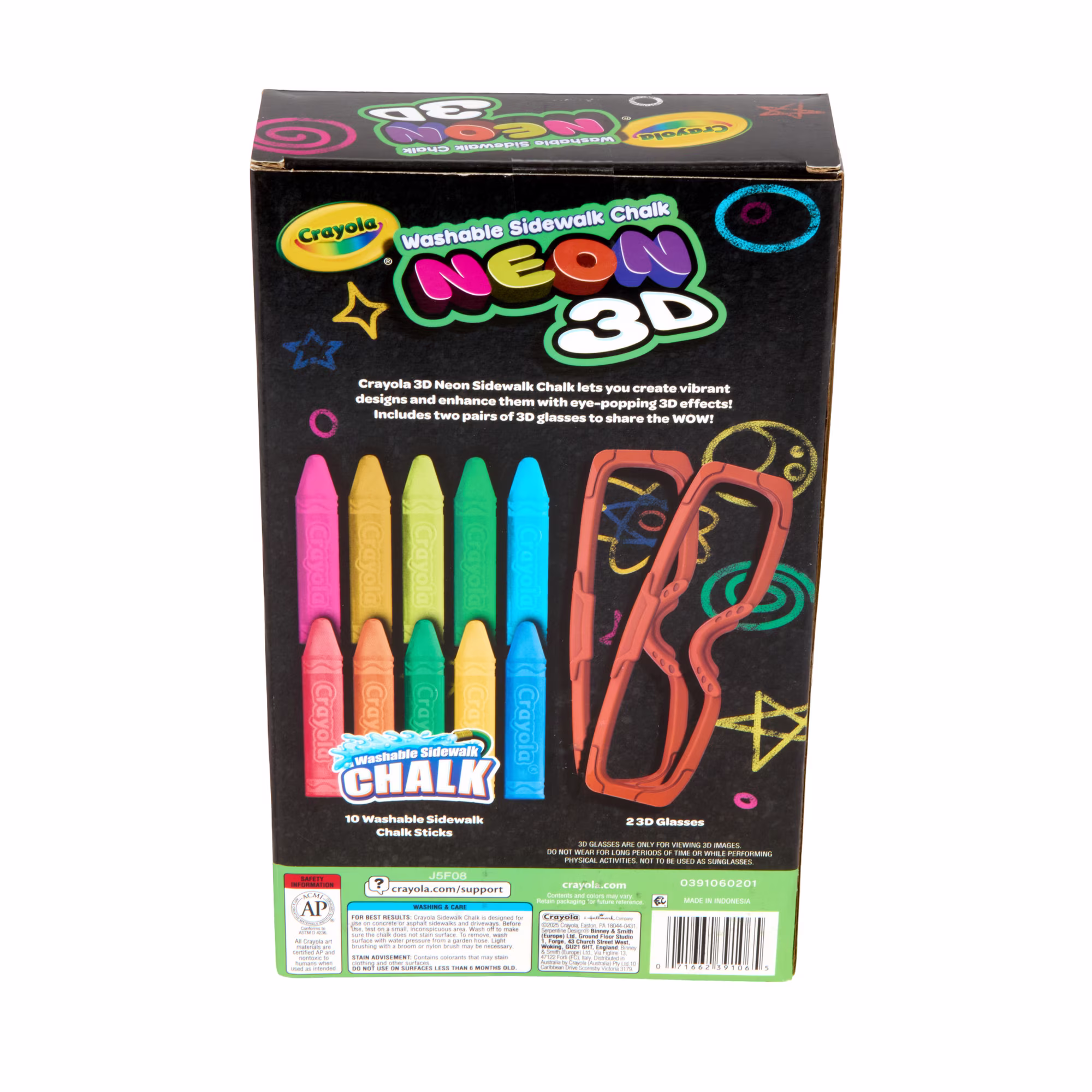Crayola 3D Neon Sidewalk Chalk 10ct 3D Glasses Included Crayola 3D Neon Sidewalk Chalk 10ct 3D Glasses Included